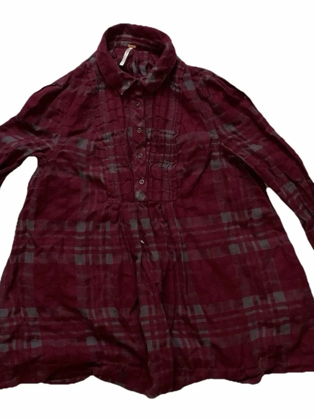 Free People Burgundy Plaid Tunic Top
